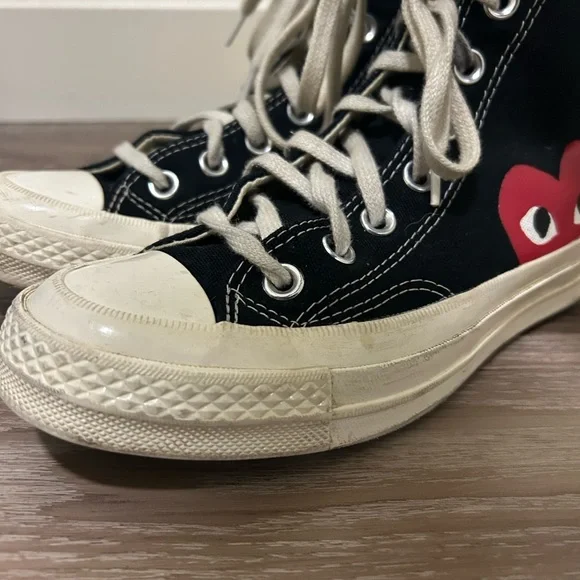 Converse Black High-Tops with Red Heart Accent - Picture 3 of 5